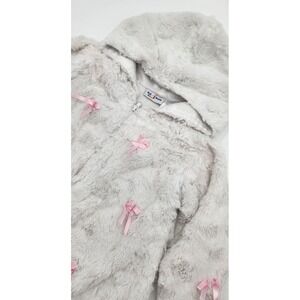 BT Kids Baby Togs Girls Gray Faux Fur Hooded Jacket Coat with Pink Bows Size 24M